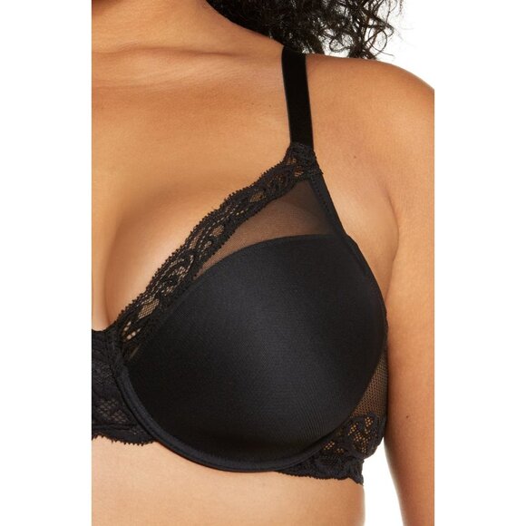 🆕NATORI Full Figure Deep Plunge Feathers UW T-Shirt Bra 42H Black #741299 - Picture 4 of 10